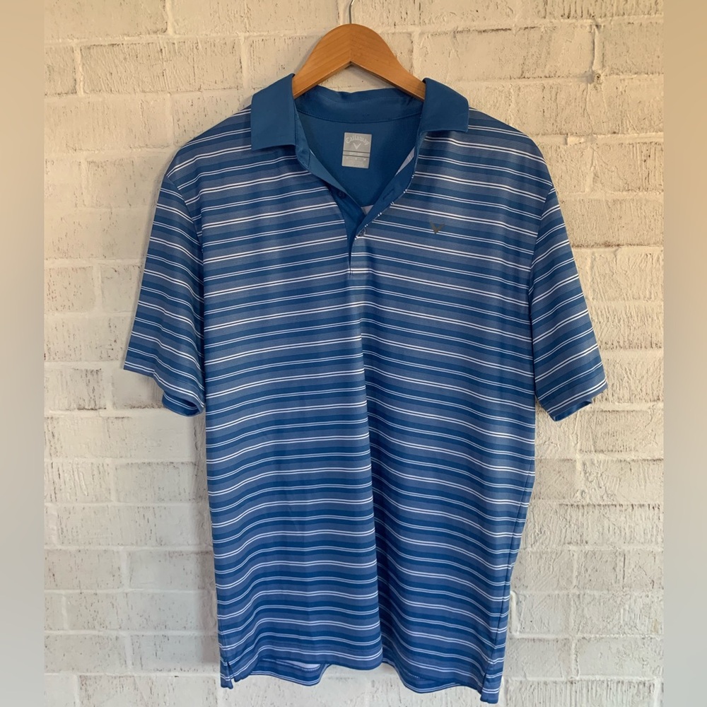Callaway Bluee White Striped Opti Dri Golf Polo Size Medium